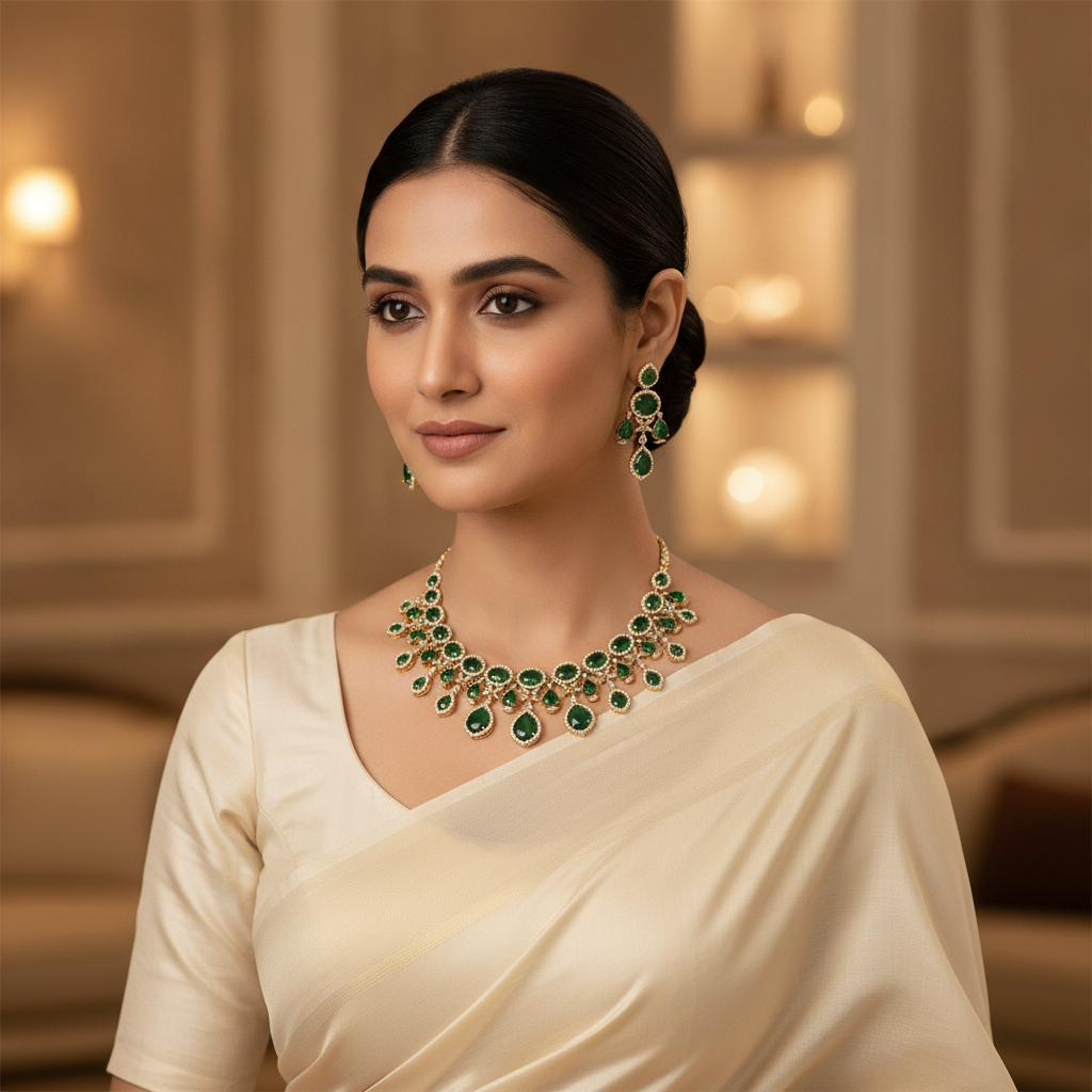 Emerald CZ Statement Necklace Set