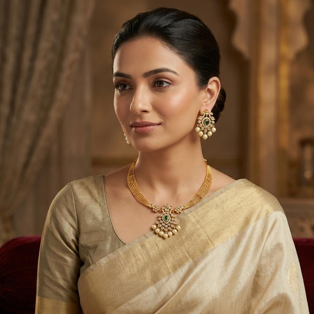 Kundan Pearl Pendant Necklace Set