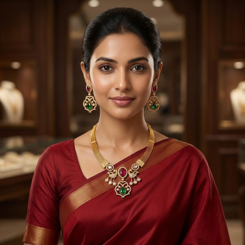 Peacock Ruby Emerald Necklace Set