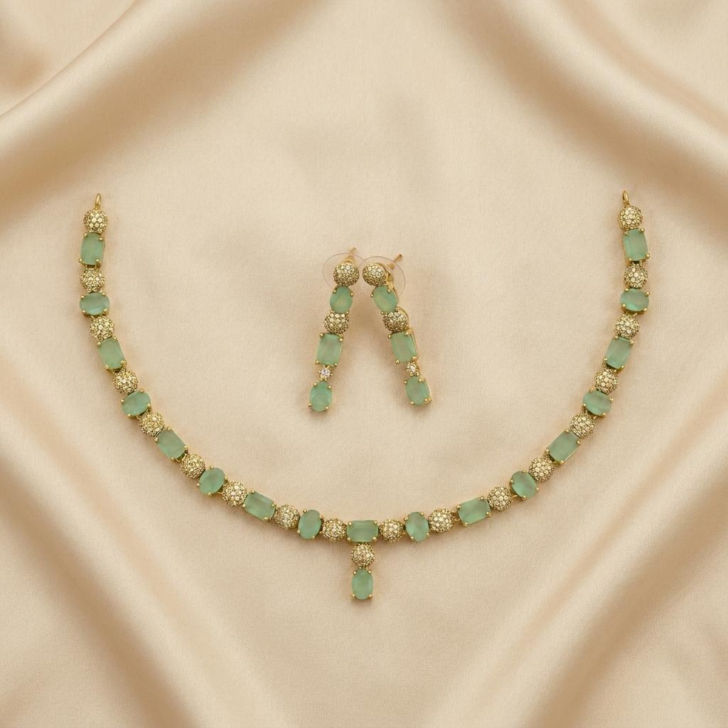 Elegant Aqua Green CZ Necklace Set