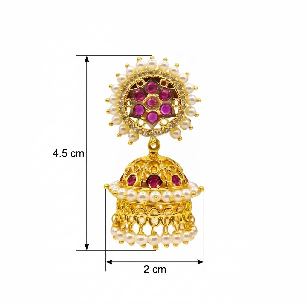 Pearl Ruby CZ Fringe Jhumka
