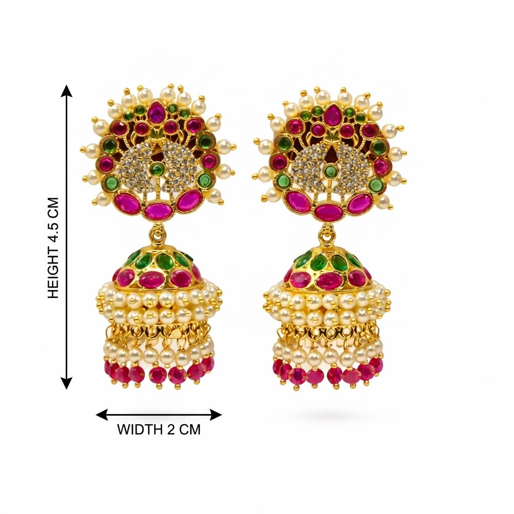 Pearl Cluster Ruby Emerald CZ Jhumka