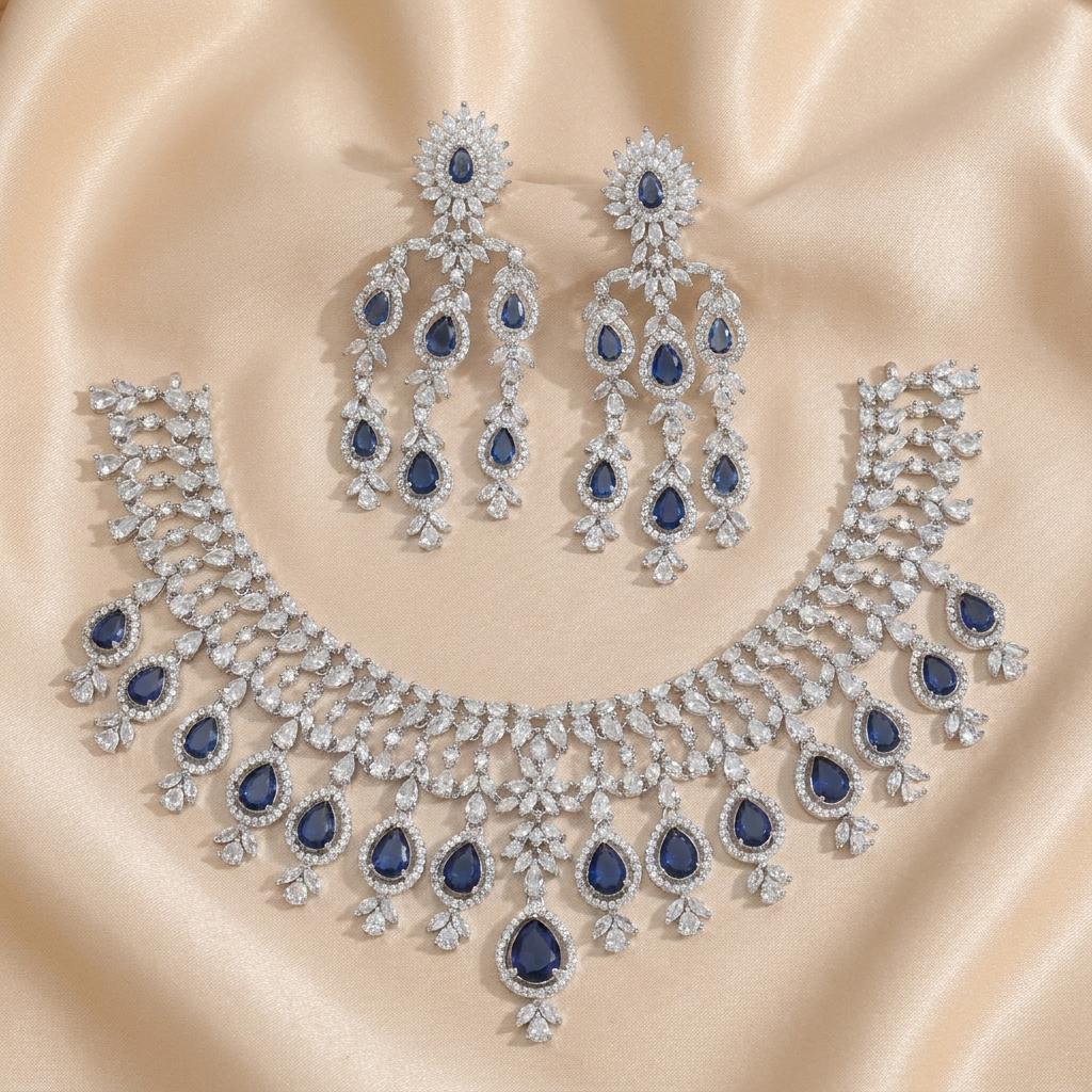 Royal Sapphire Crown Zircon Neckpiece