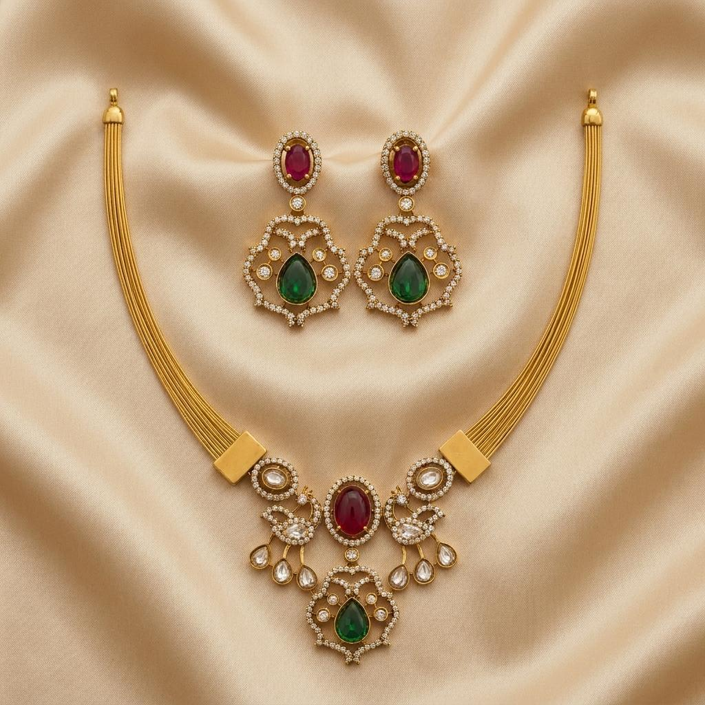 Peacock Ruby Emerald Necklace Set