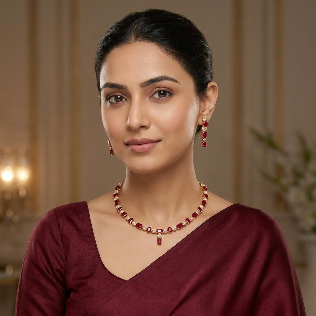 Elegant Ruby Red CZ Necklace Set