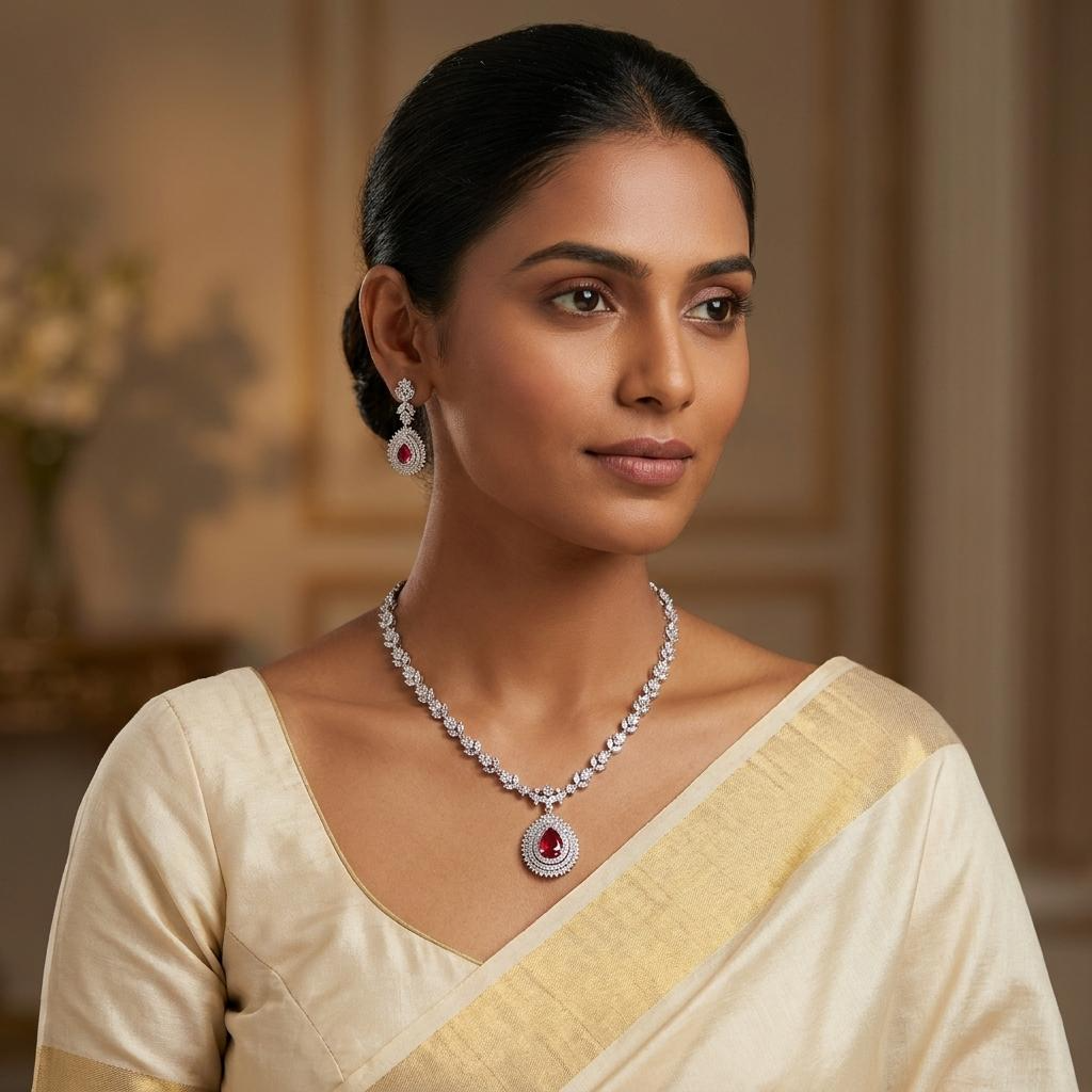 Ruby Silver Cascade AD Neckset