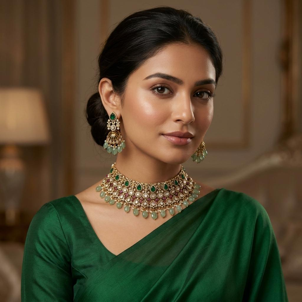 Grandeur Victorian Moissanite 4 Layer Bridal Choker Set