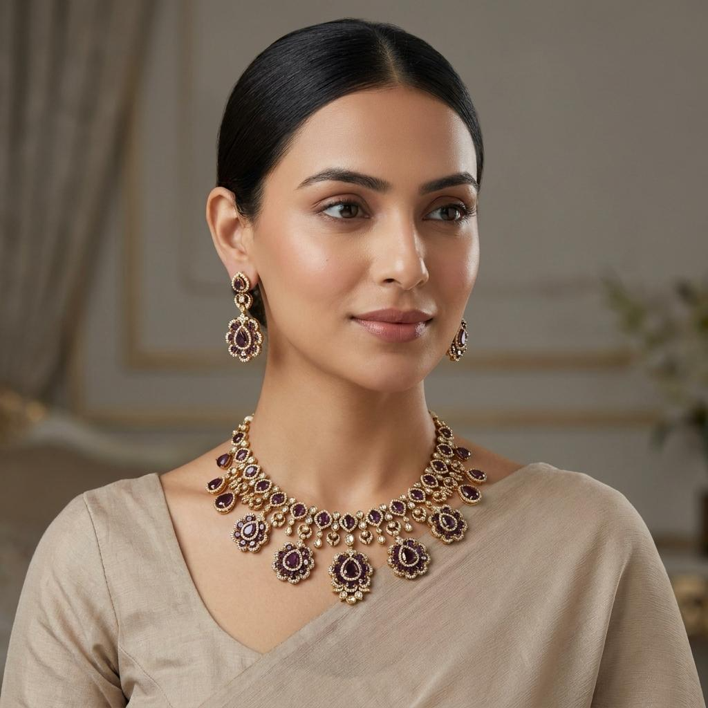 Victorian Amethyst CZ Bridal Necklace Set