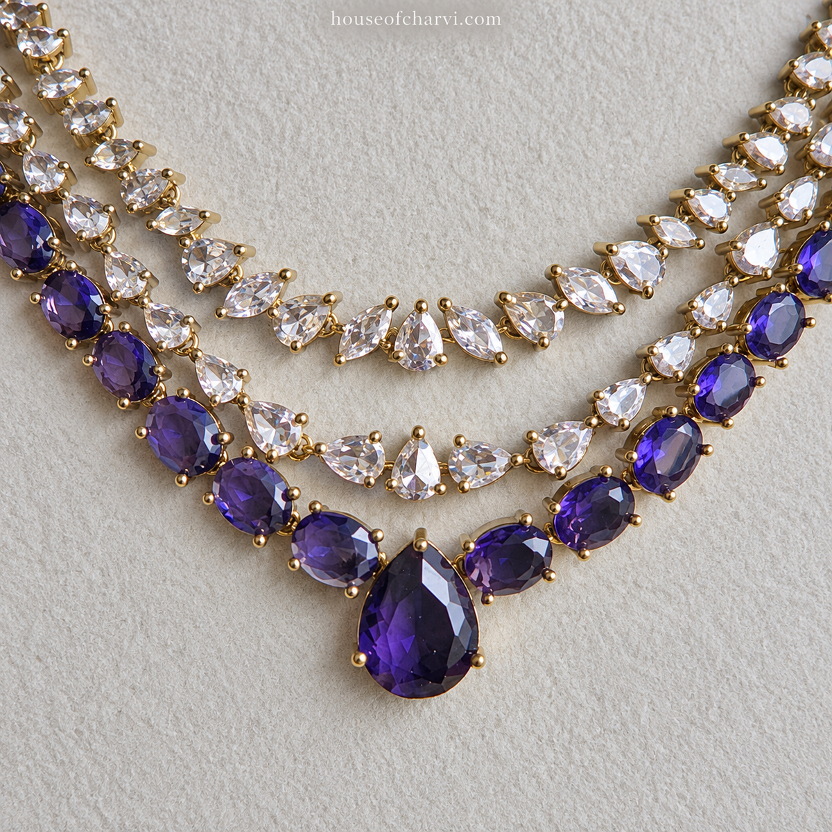 Double-Layer Purple CZ Necklace Set