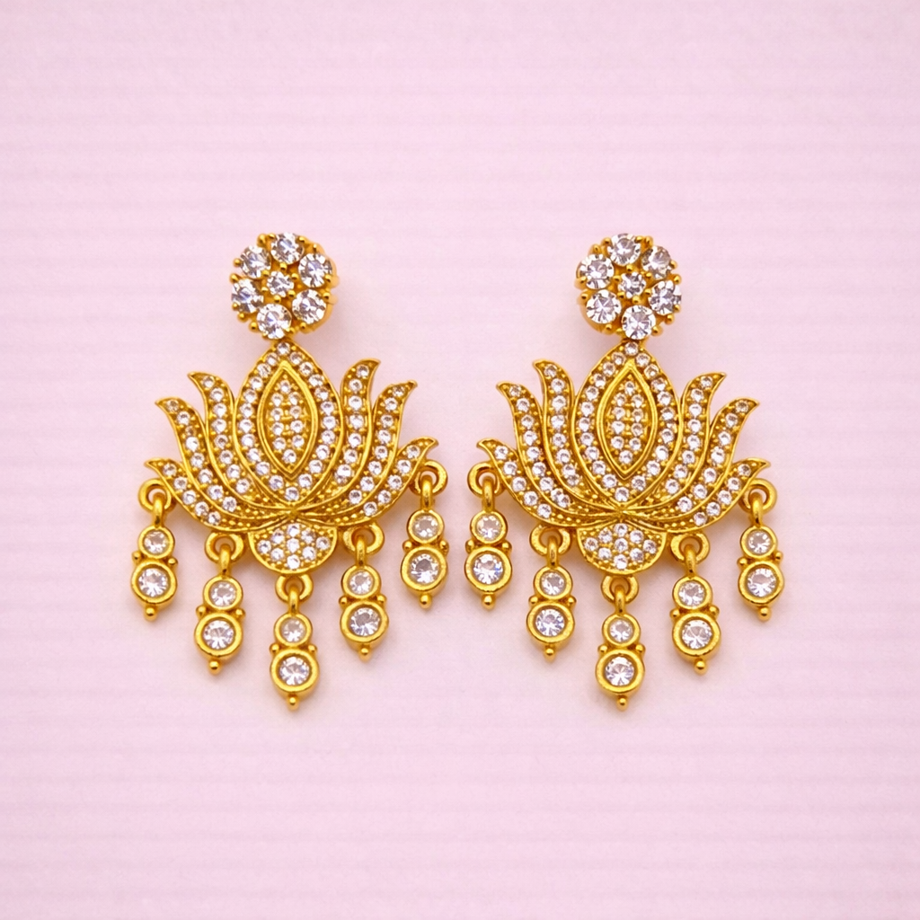 CZ Lotus Pendant Necklace Set