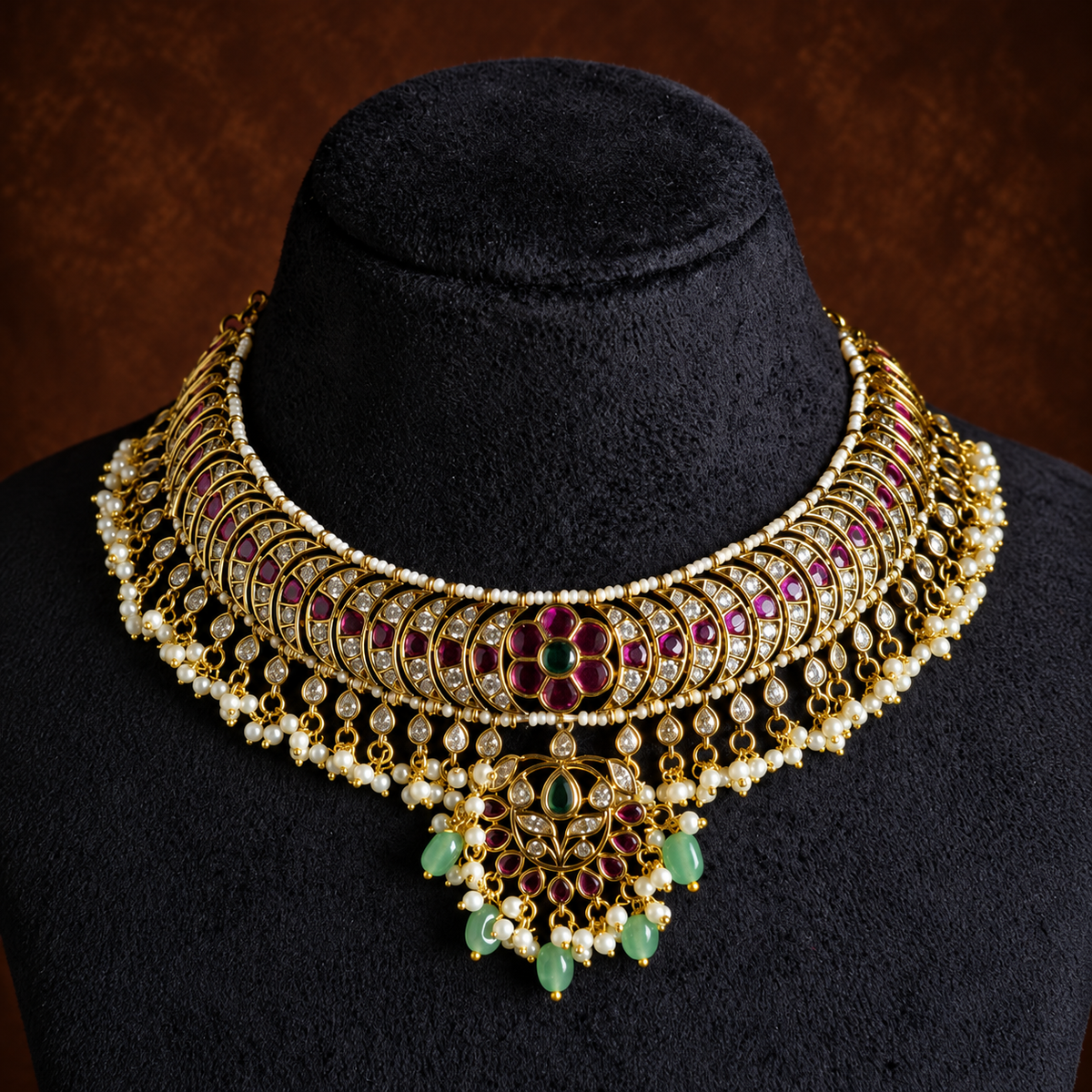 Ruby Green Pearl Choker Set