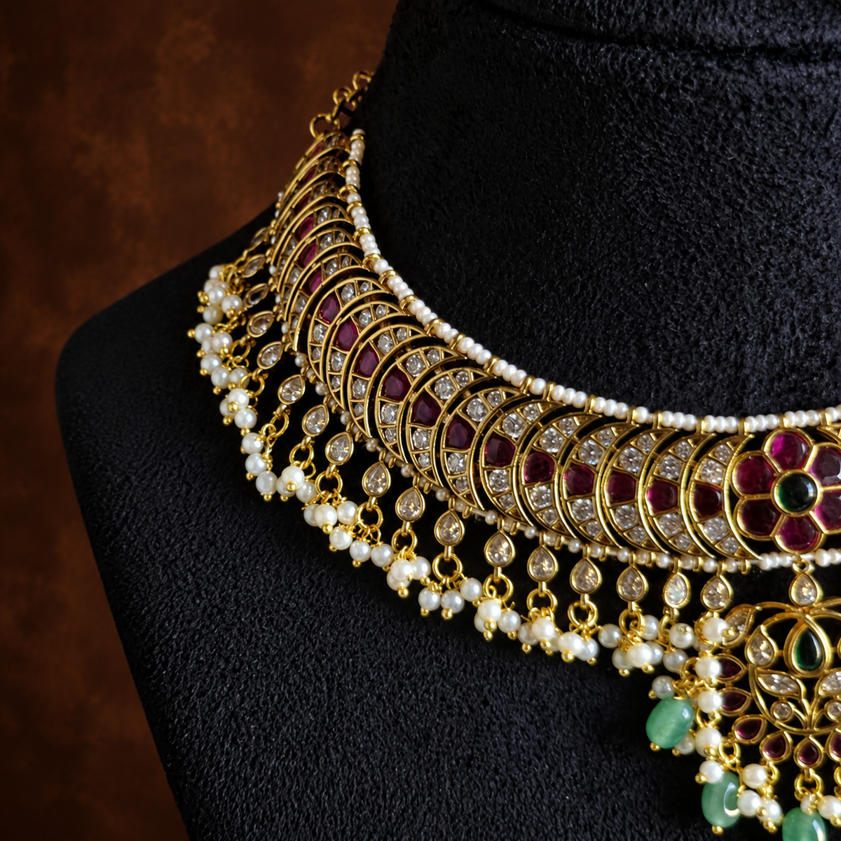 Ruby Green Pearl Choker Set