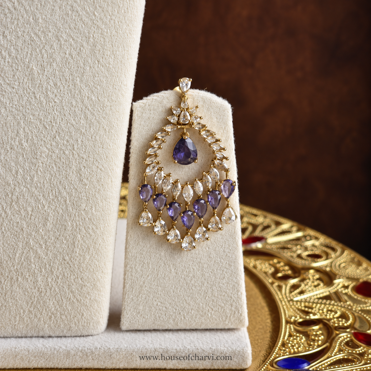 Double-Layer Purple CZ Necklace Set