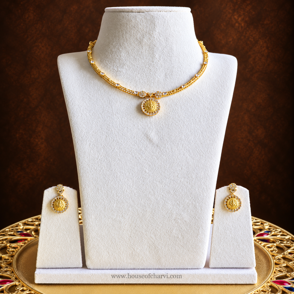 Coin Pendant CZ Necklace Set