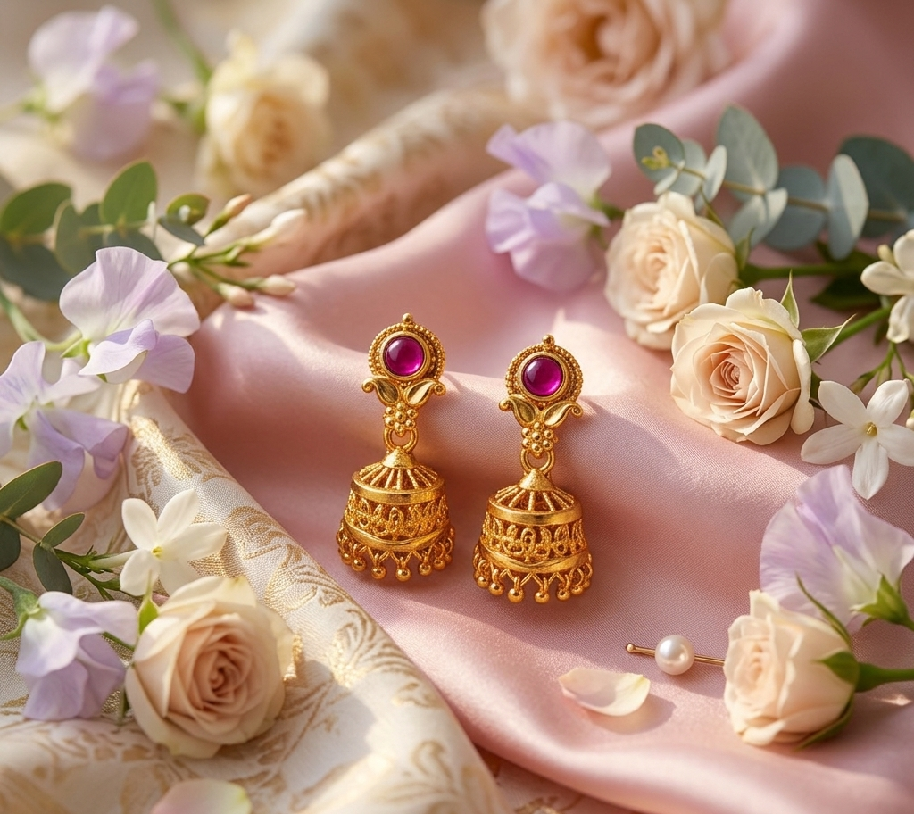 Baby Royal Ruby Jhumka Earrings for kids/girls