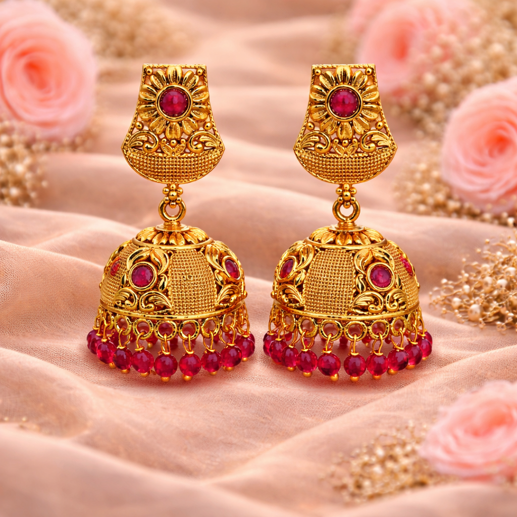 Royal Antique Ruby Jhumka Earrings ( Medium )