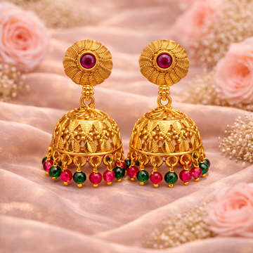 Ruby Emerald Bead Jhumka Earrings ( Small )