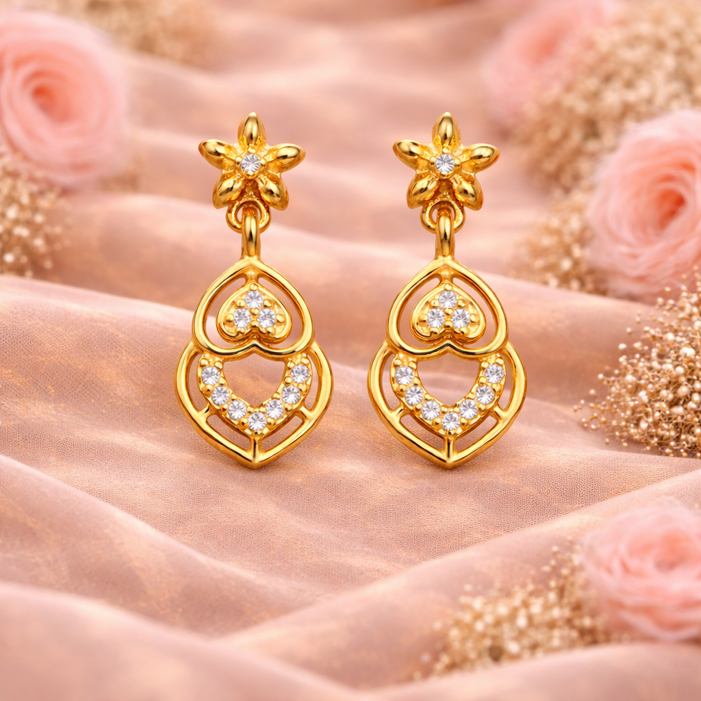 Crystal Heart Floral Drop Earrings