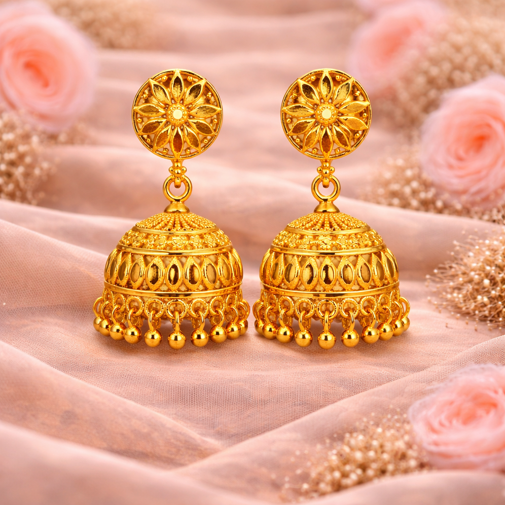 Grand Lotus Micro Gold Plated Jhumka ( Medium )
