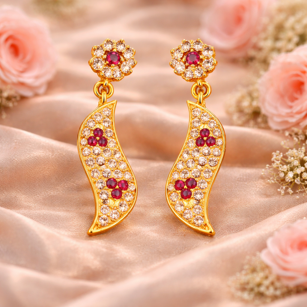 Ruby Leaf Drop AD Earrings
