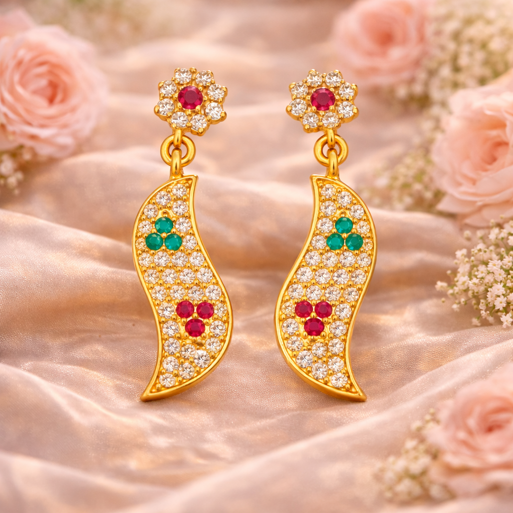 Emerald Ruby Leaf Drop AD Earrings