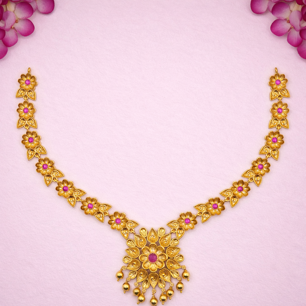 Ruby Floral Antique Necklace Set