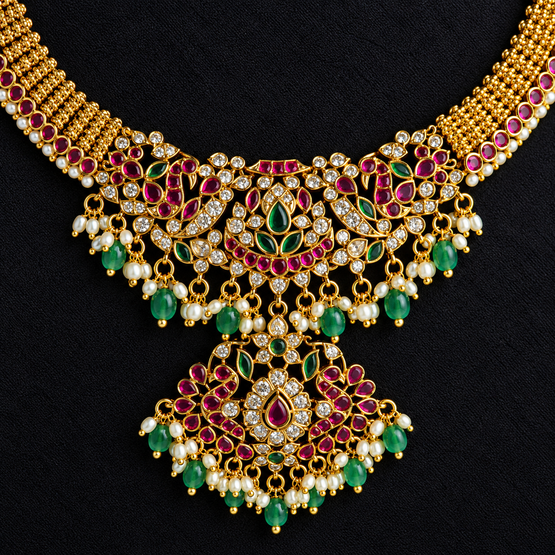Ruby Green Pendant Necklace Set