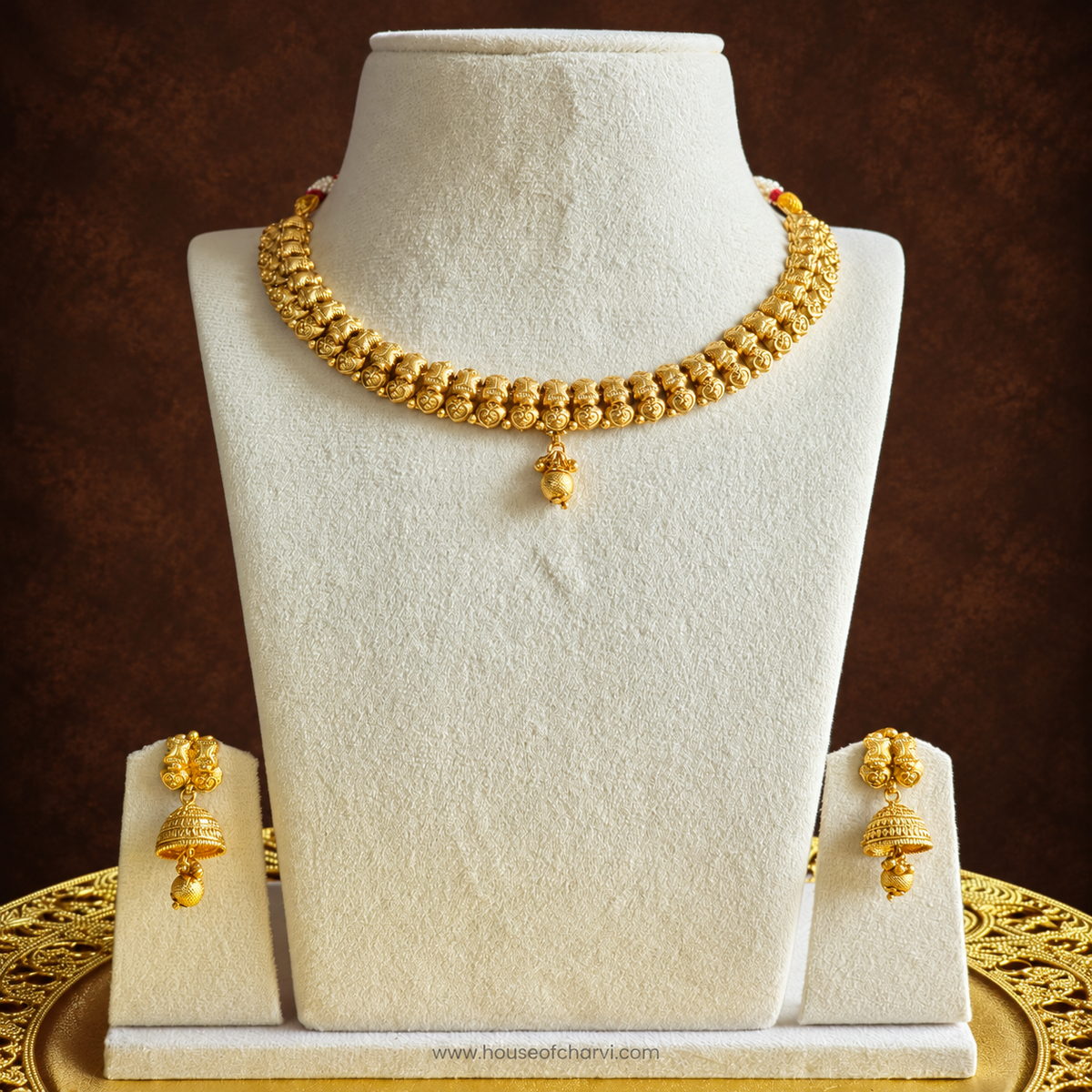 Gold Lakshmi Coin Choker Necklace Set