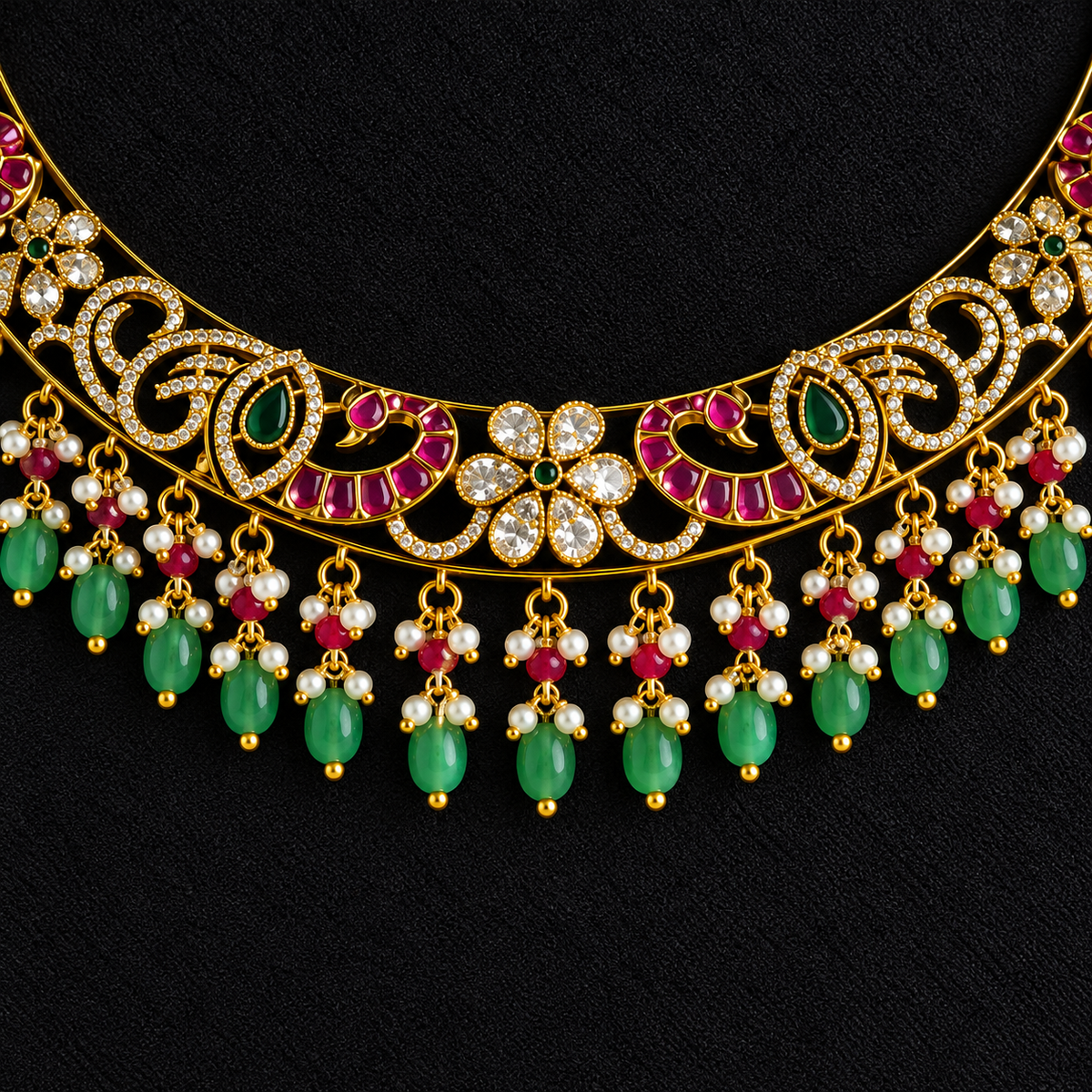 Antique Gold Green Bead Choker Necklace Set