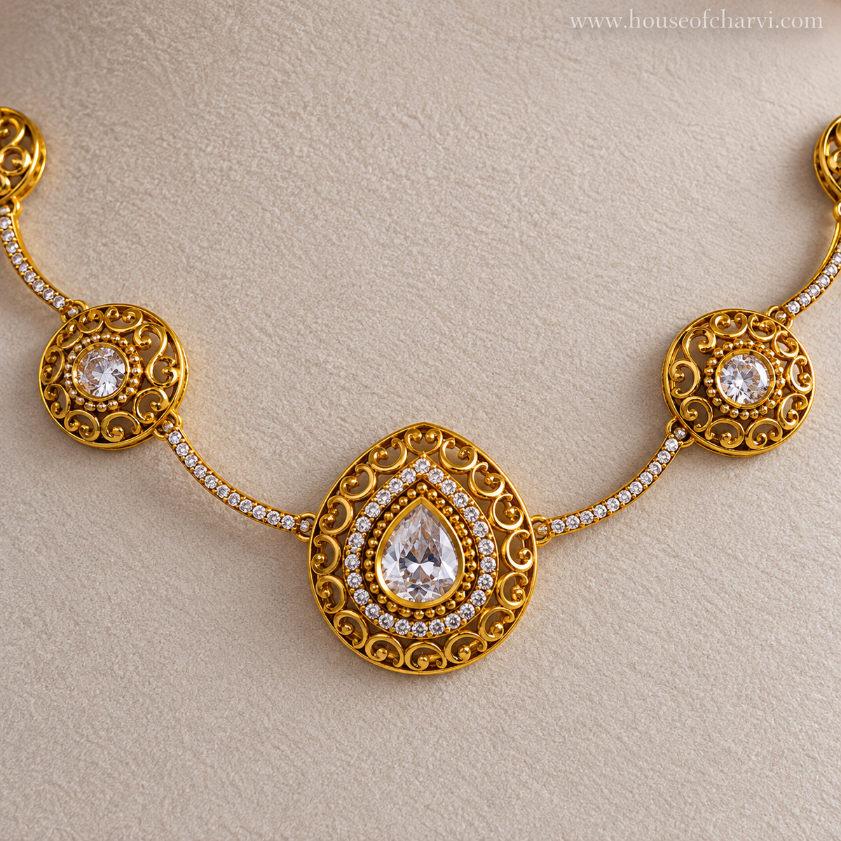 Gold-Toned Antique CZ Teardrop Necklace Set