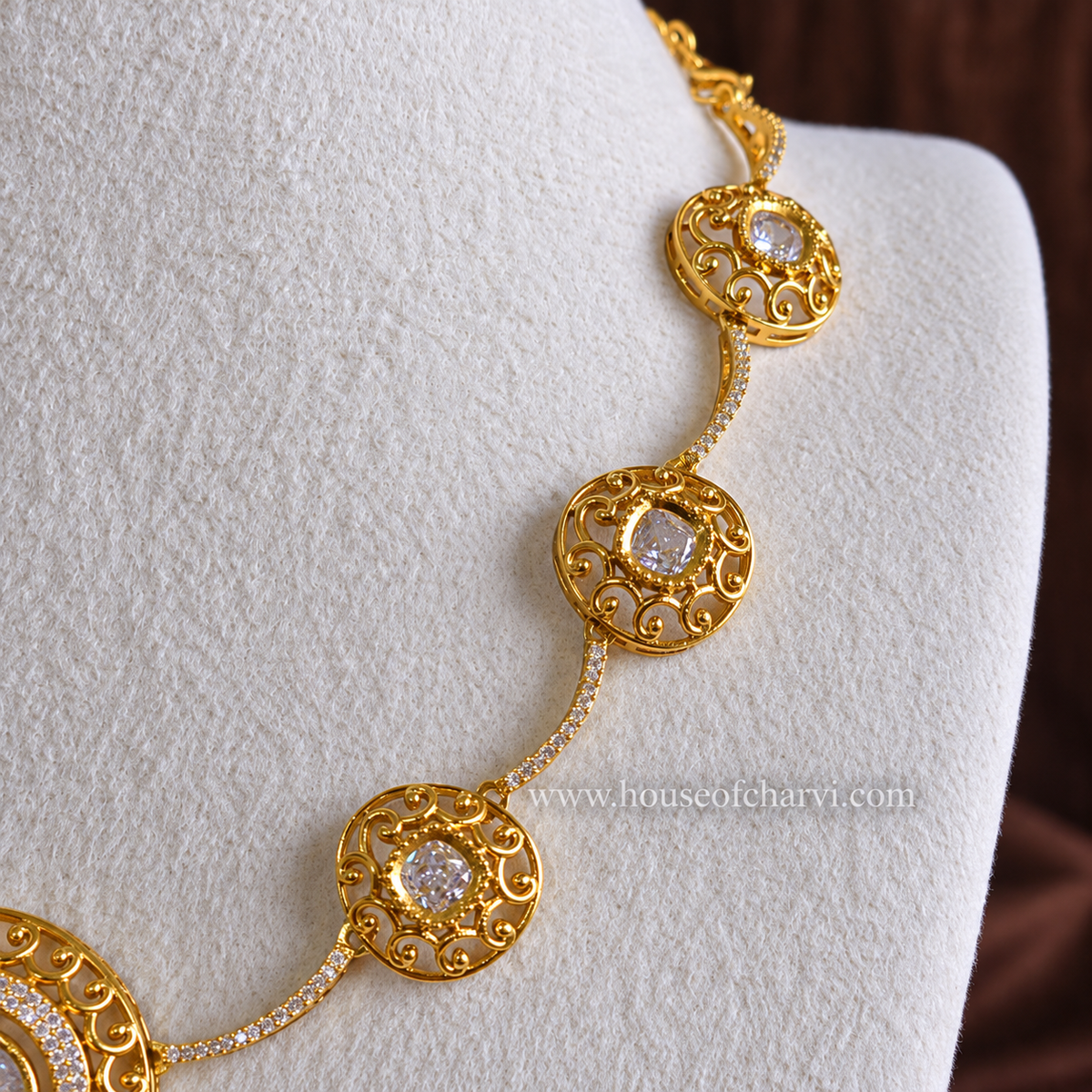 Gold-Toned Antique CZ Teardrop Necklace Set