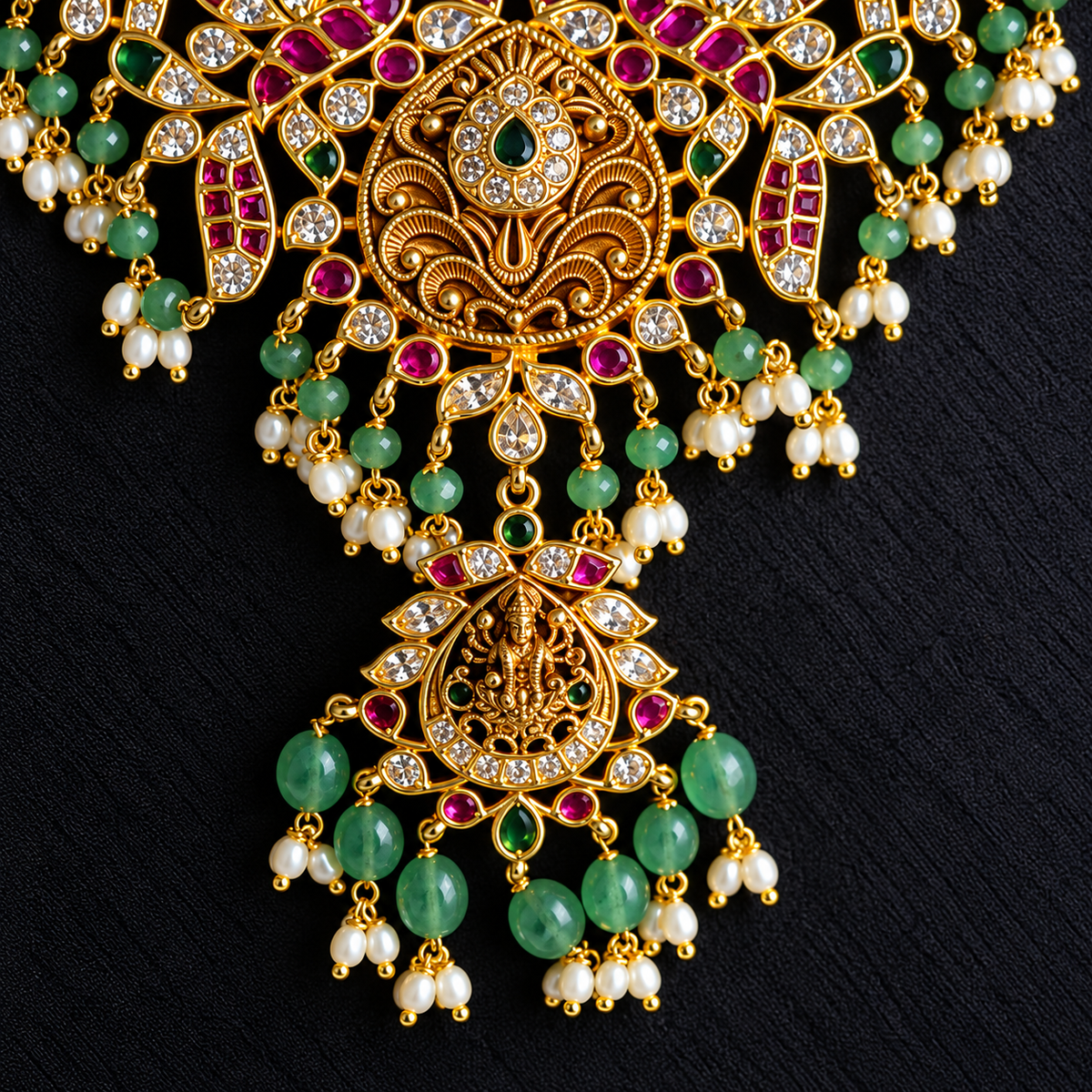 Antique Gold Ruby Green Necklace Set