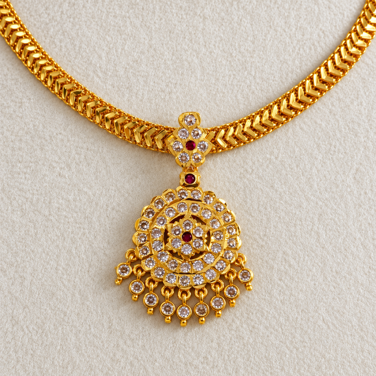 Antique Gold CZ Circular Pendant Necklace