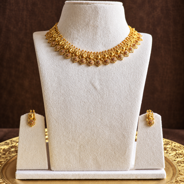 Gold-Toned CZ Floral Choker Necklace Set
