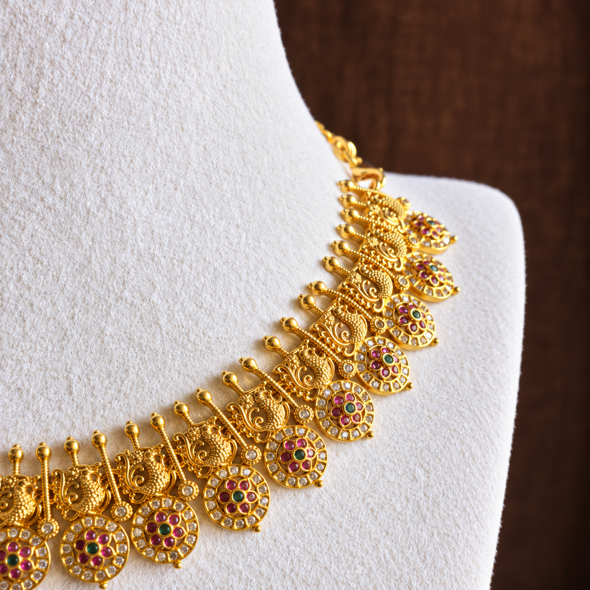 Gold-Toned CZ Floral Choker Necklace Set