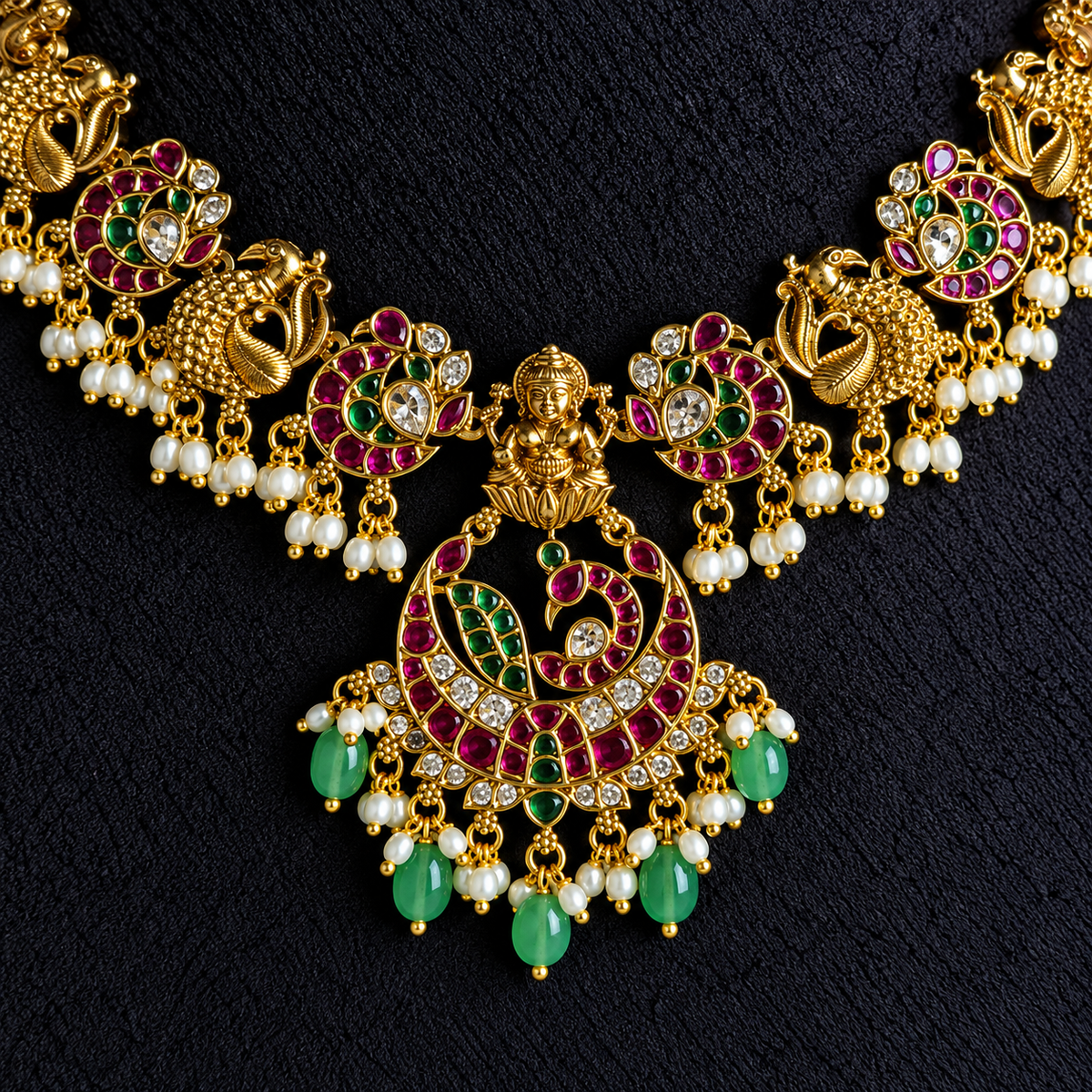 Peacock Temple Pearl Choker Set