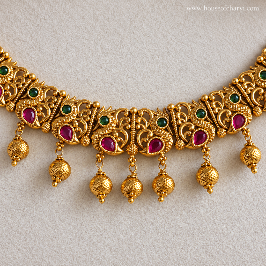 Antique Ruby Green Stone Necklace Set