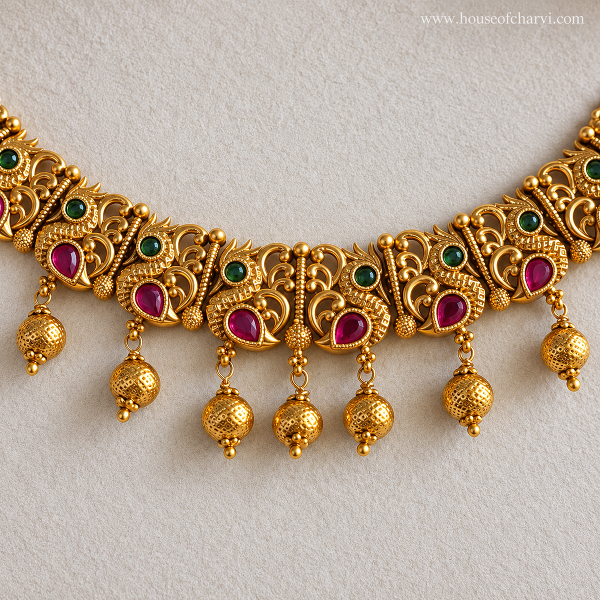 Antique Ruby Green Stone Necklace Set