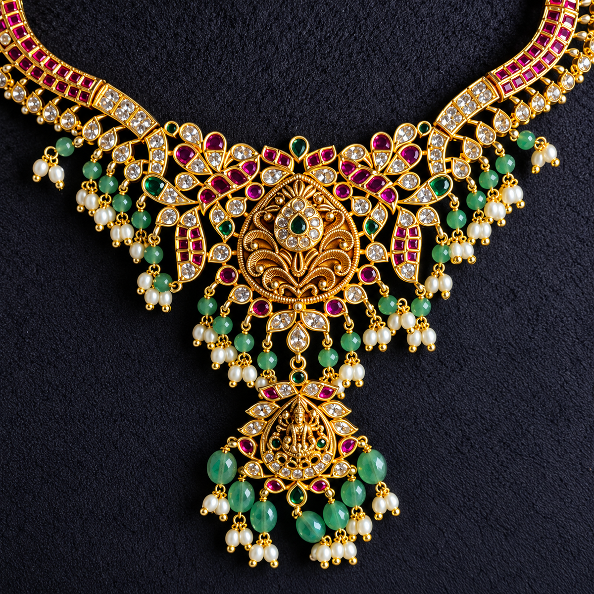 Antique Gold Ruby Green Necklace Set