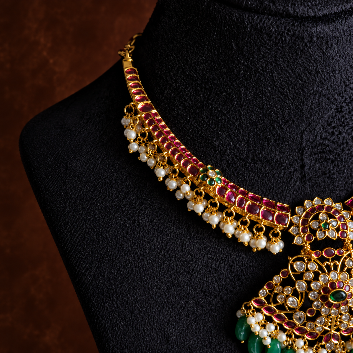 Ruby Green Pearl Pendant Set