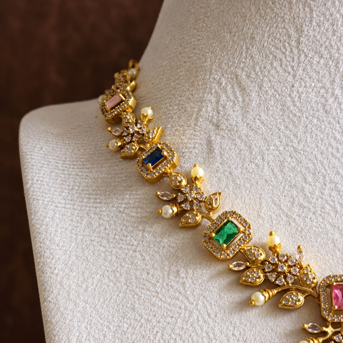 Multicolour Stone Floral CZ Necklace Set