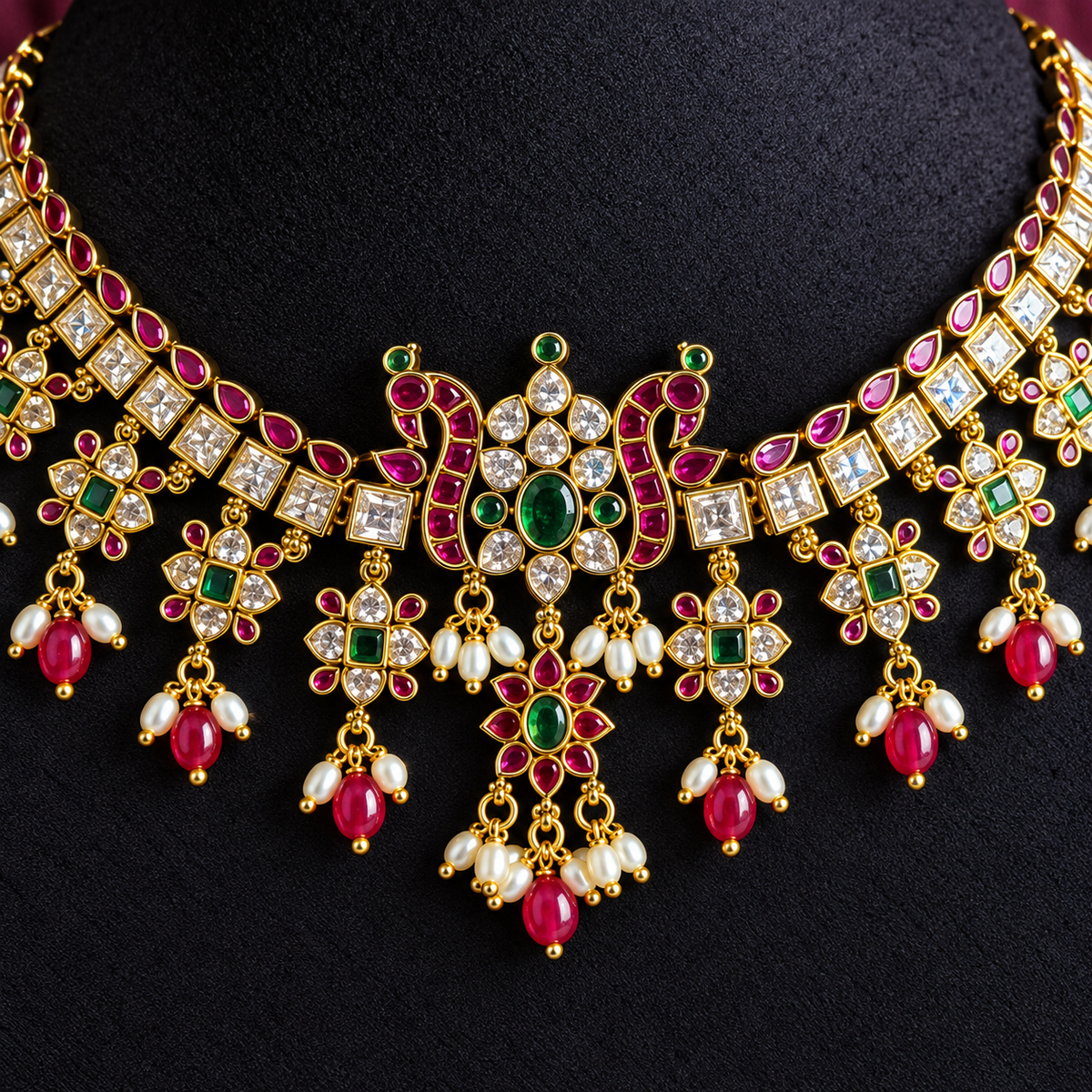 Ruby Green Floral Choker Necklace Set