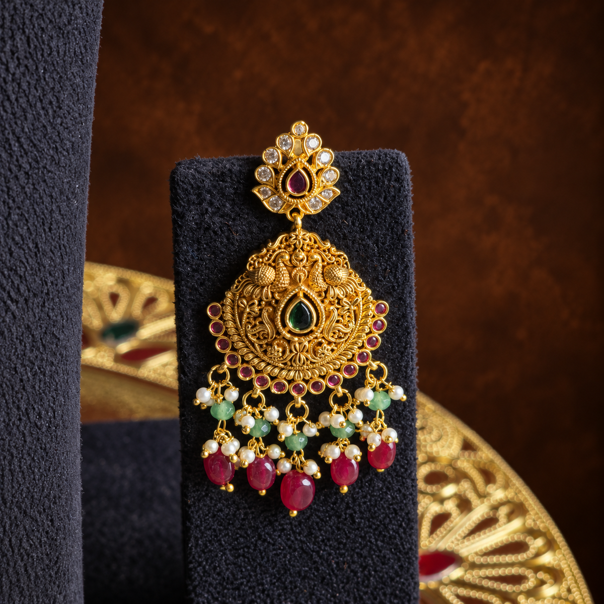 Antique Gold Lakshmi Ruby Green Necklace Set
