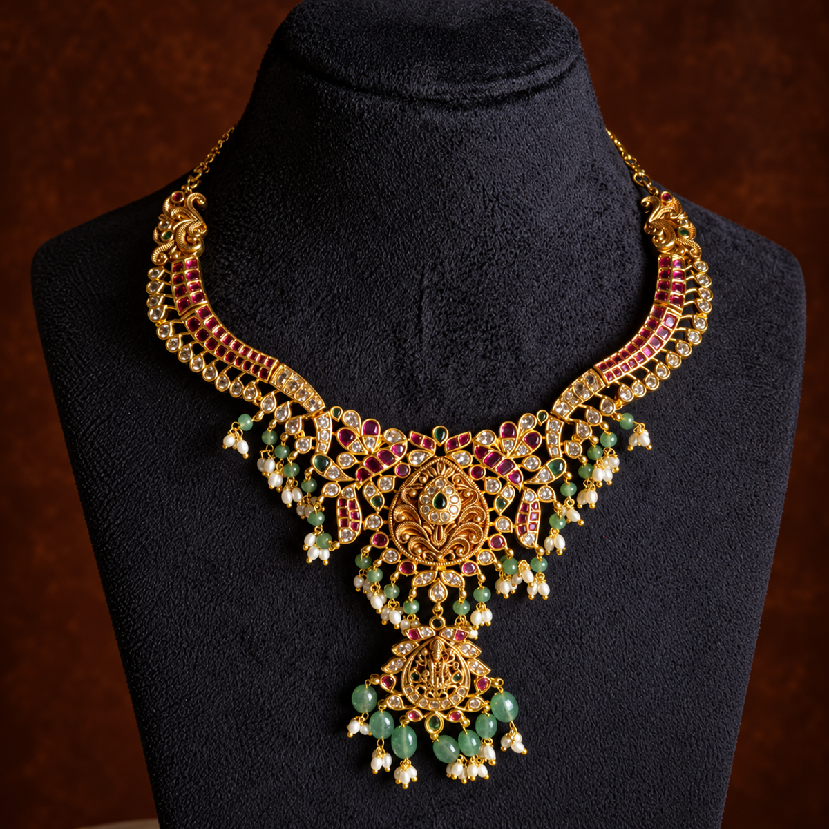 Antique Gold Ruby Green Necklace Set