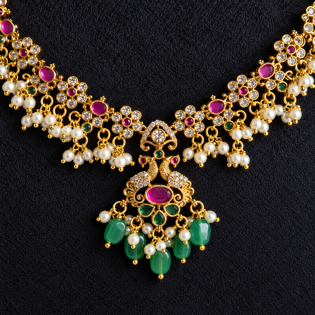 Ruby Green Pearl Necklace