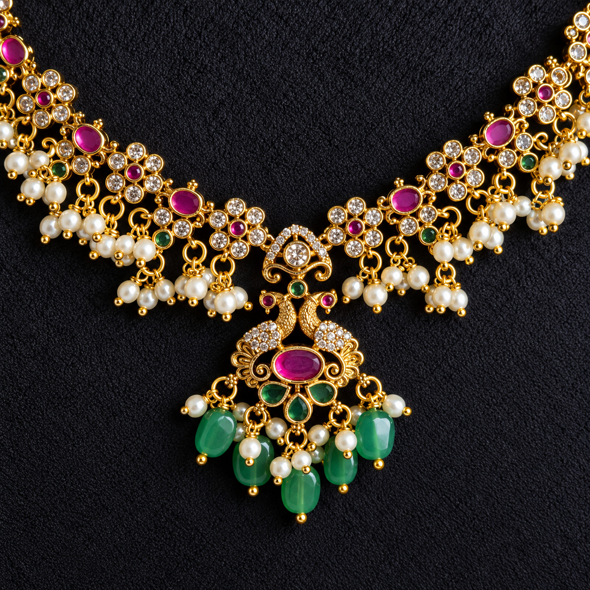 Ruby Green Pearl Necklace