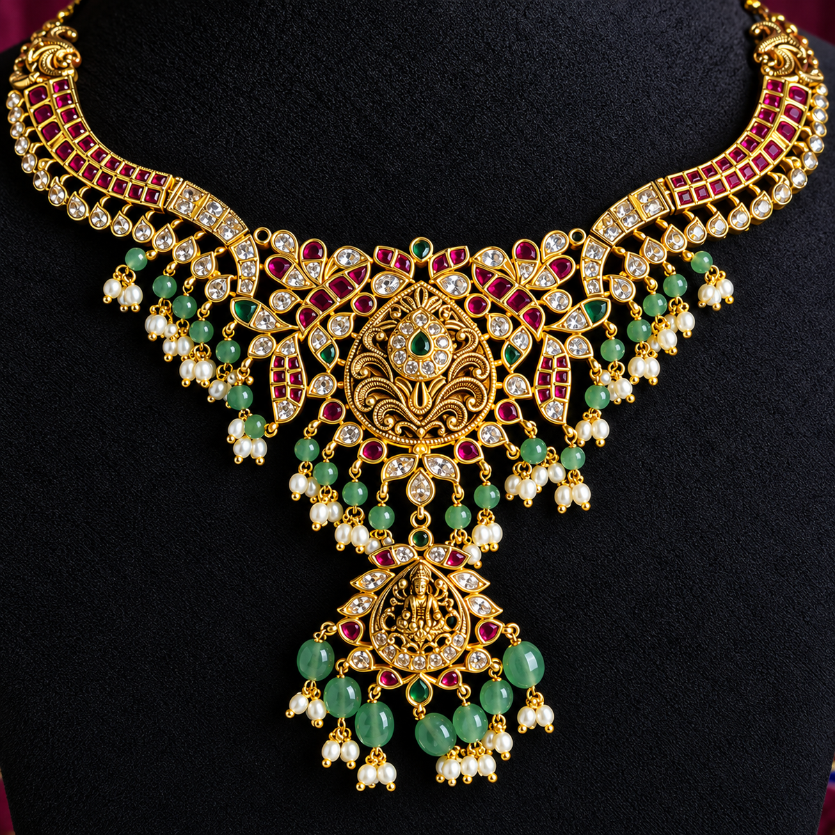 Antique Gold Ruby Green Necklace Set
