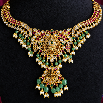 Antique Gold Ruby Green Necklace Set