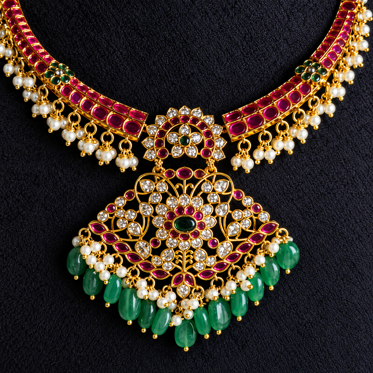 Ruby Green Pearl Pendant Set