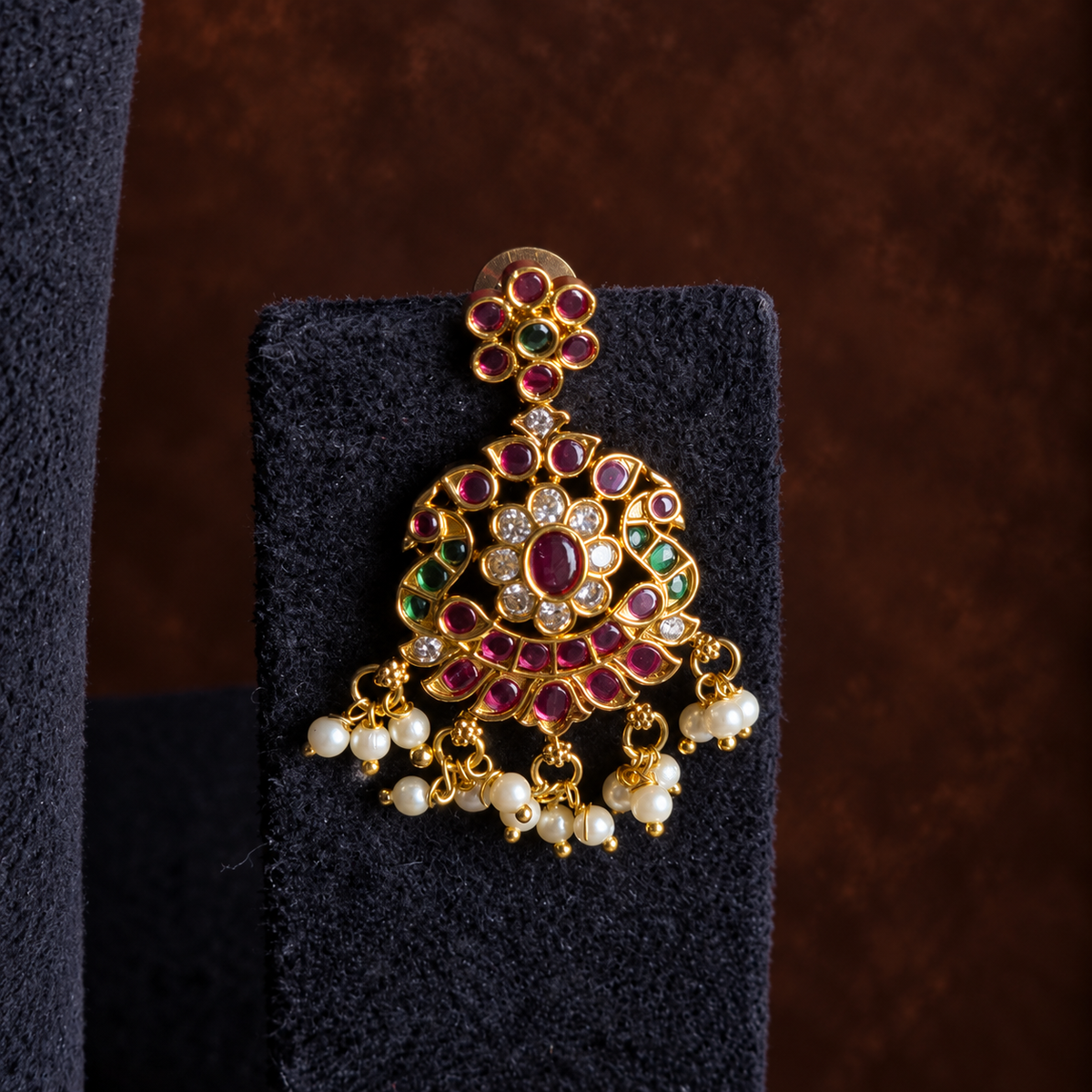 Ruby Green Pearl Pendant Set